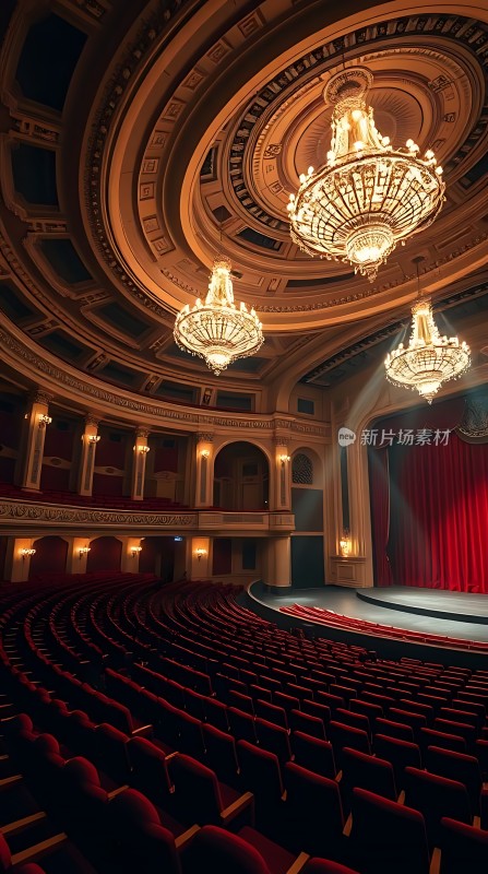 剧院内部华丽吊灯与红色座椅