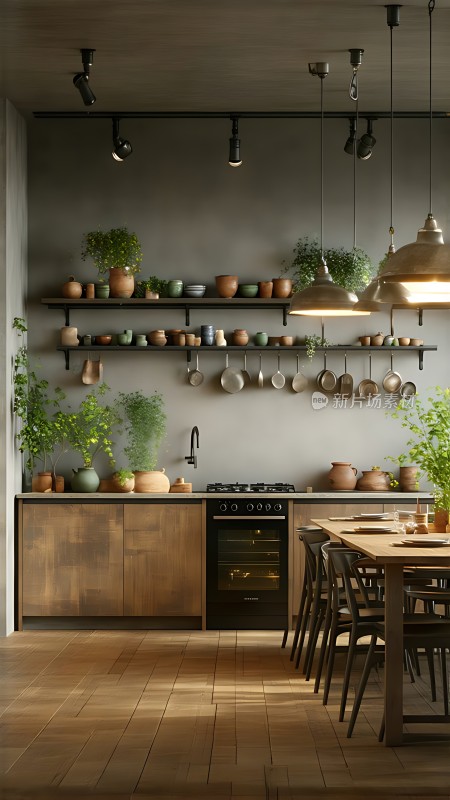 现代简约厨房绿植点缀温馨实用