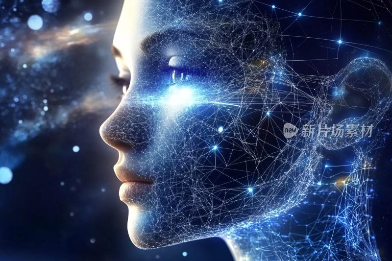 科技感人脸与网络线条画面