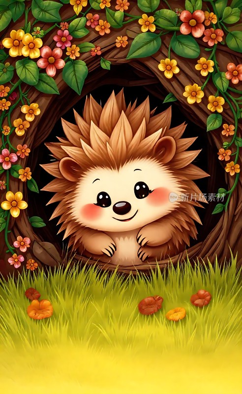 可爱小刺猬探出头