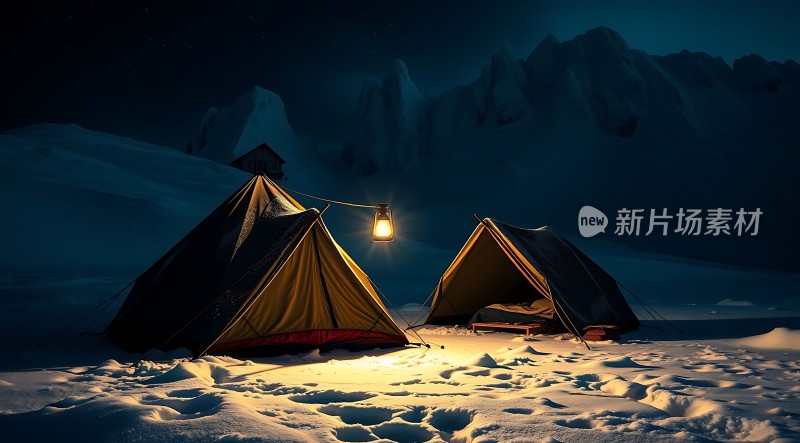 雪地露营夜宿雪山帐篷