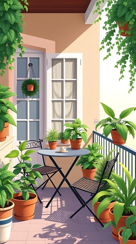 阳光午后绿意盎然的小阳台