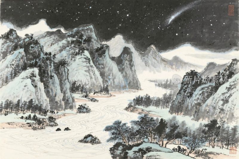 古典山水国画雪景