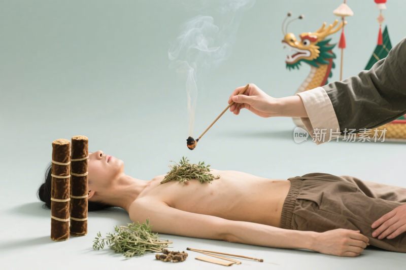 传统艾灸疗法场景图