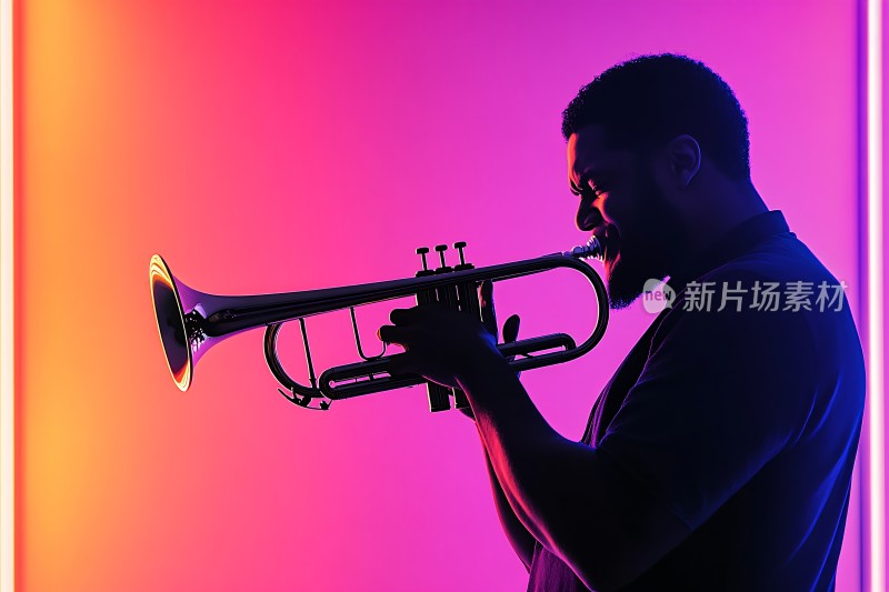 吹小号的男子剪影