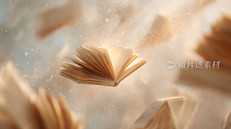 悬浮翻开的书籍梦幻画面