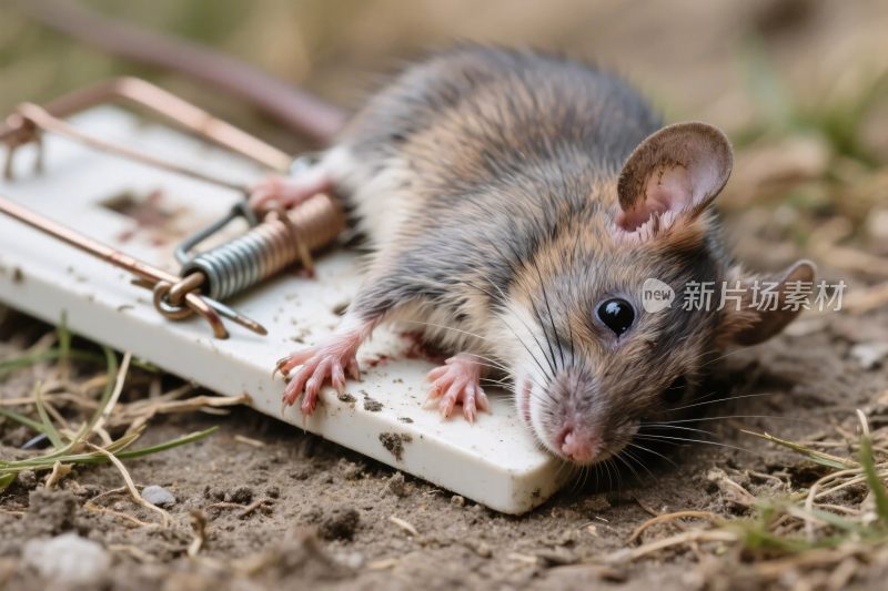 老鼠在捕鼠器上