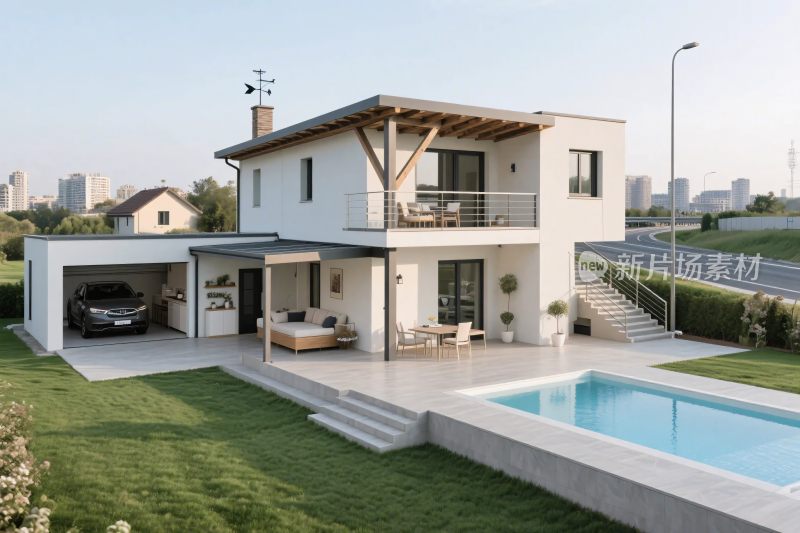 现代住宅与泳池景观