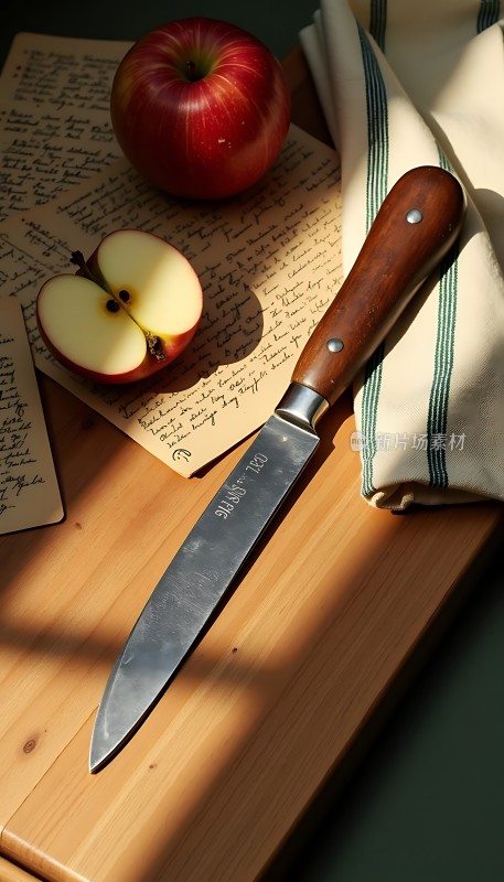 阳光下的苹果与刀