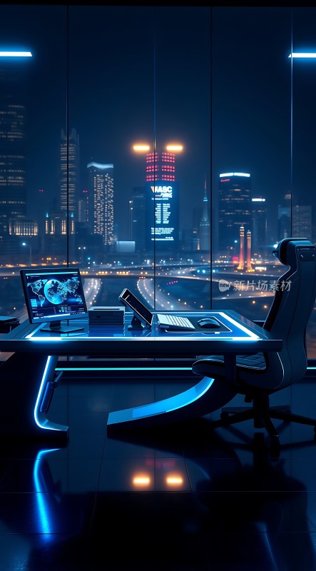 未来都市办公室夜景