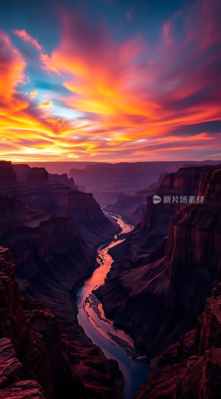 峡谷日落壮丽河景