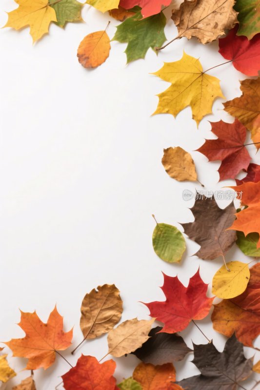 角落处多彩秋叶排列画面