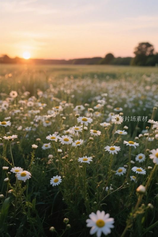 夕阳下的野花风景