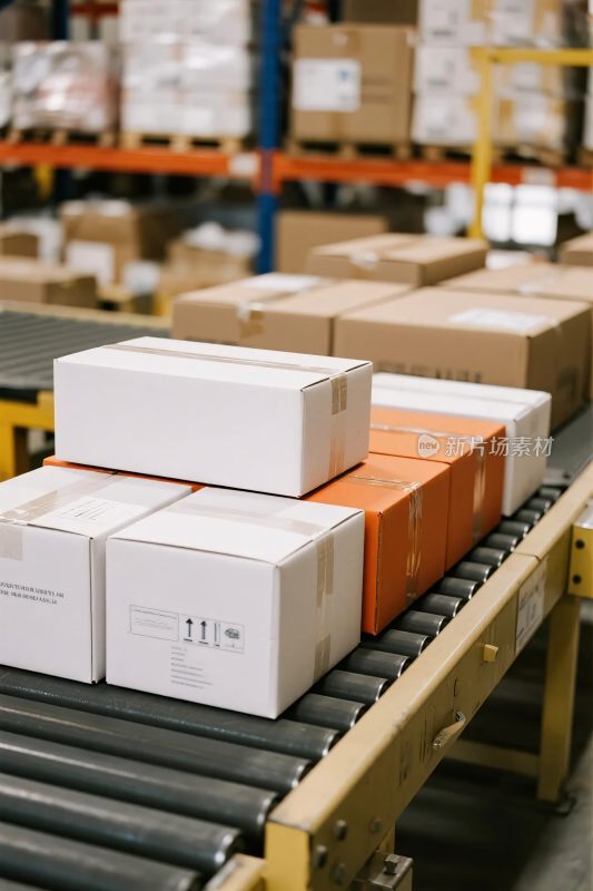 仓库传送带纸箱堆叠