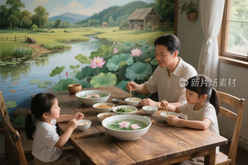 家庭用餐温馨场景