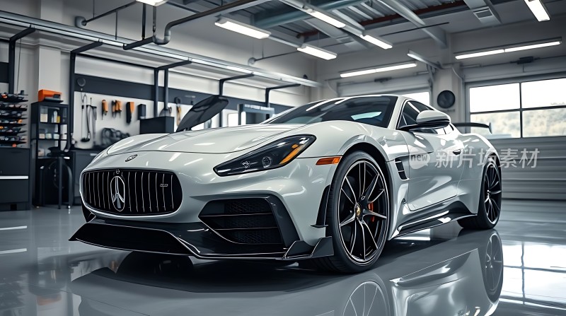 白色跑车停车间