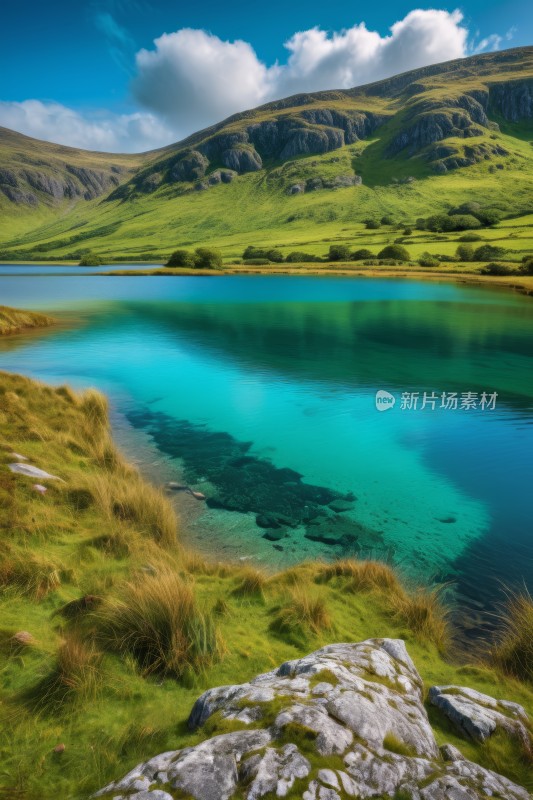 一大片水域一座山高清风景图片