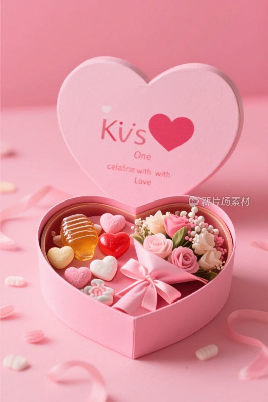 粉色爱心礼盒礼物