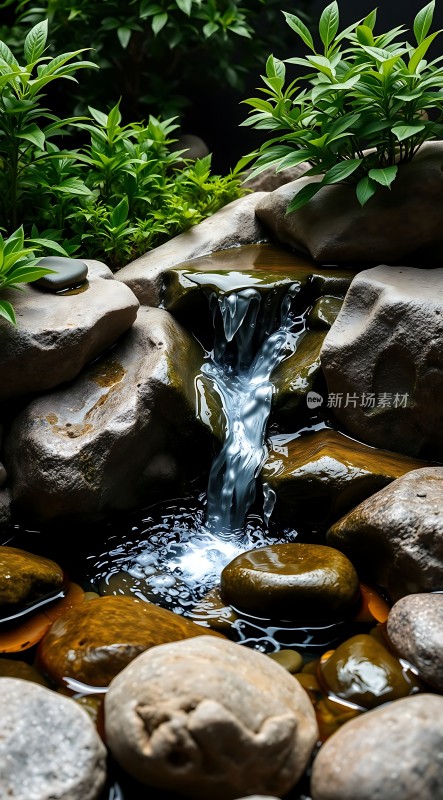 自然之韵翠绿植物与清澈溪流