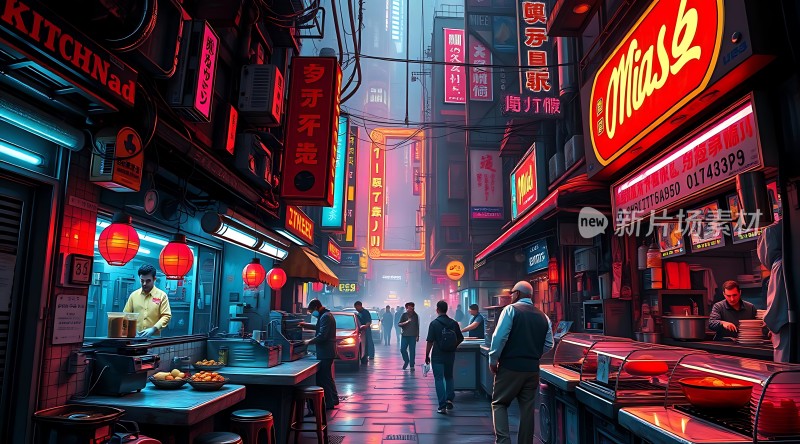 霓虹灯下的繁华夜市