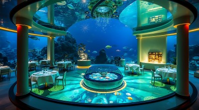 海底餐厅透明地板下的奇幻世界