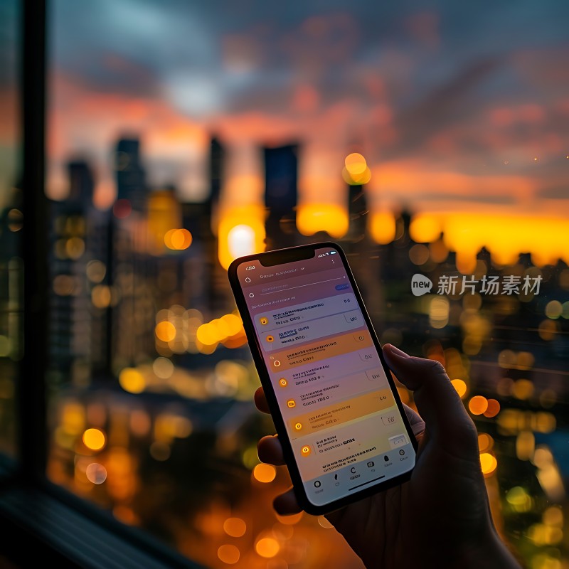 城市夜景下的手机应用界面