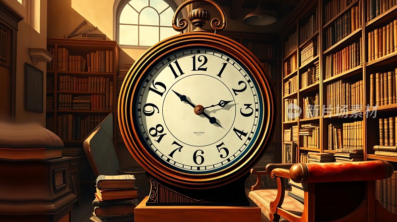 古董时钟与书架