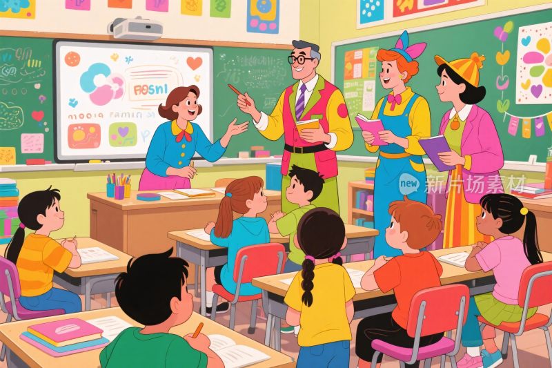 课堂师生互动插画