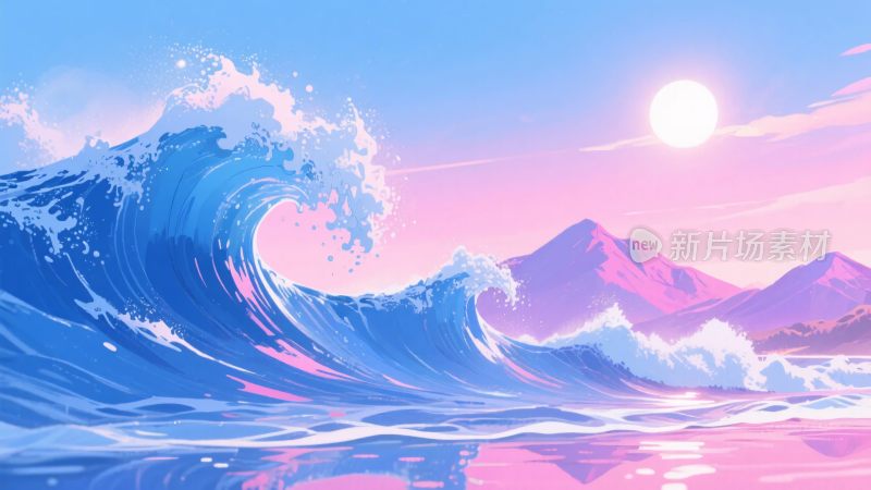 海边日出下的汹涌海浪