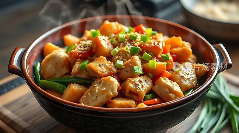 香辣鱼块配蔬菜