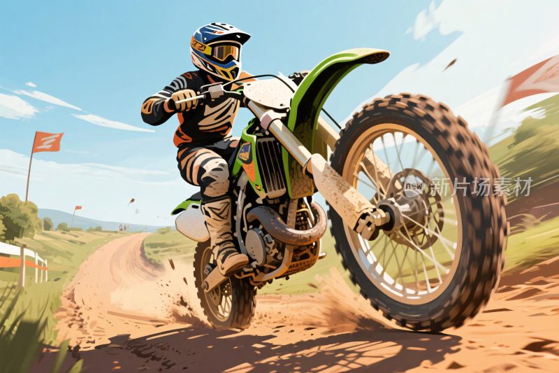 摩托车手越野飞驰瞬间