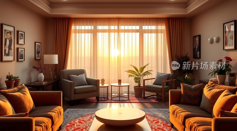 温馨客厅阳光洒落舒适沙发精美装饰