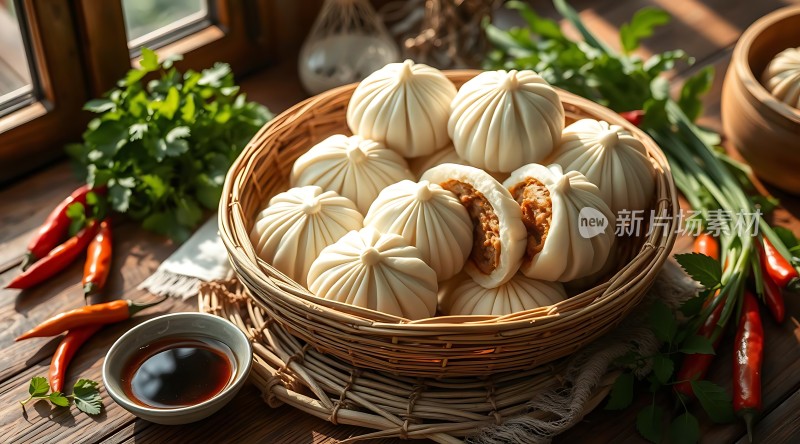 蒸笼里的美味包子