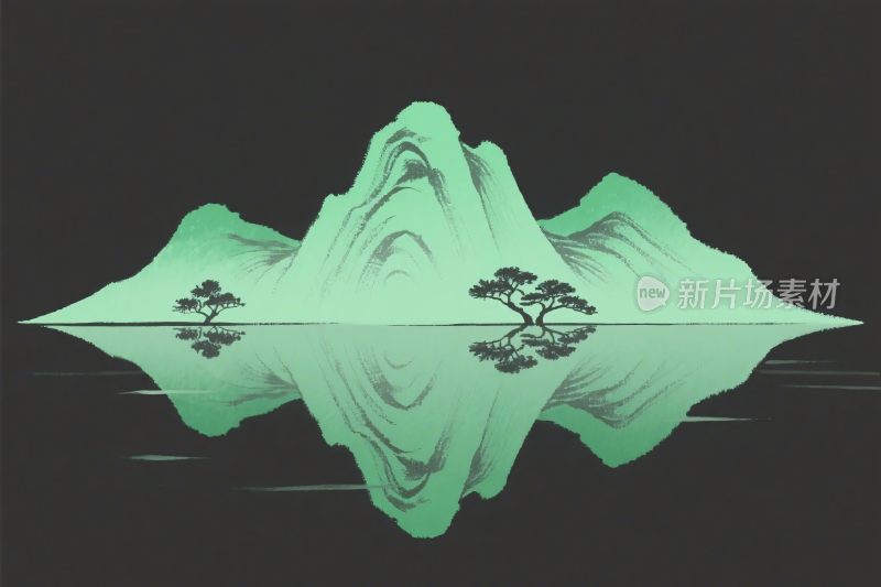 山水倒影插画