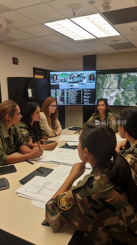 军装女将围桌商议战略计划