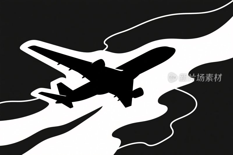 黑白飞机剪影插画