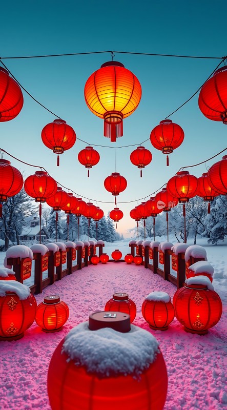 雪地灯笼映红天