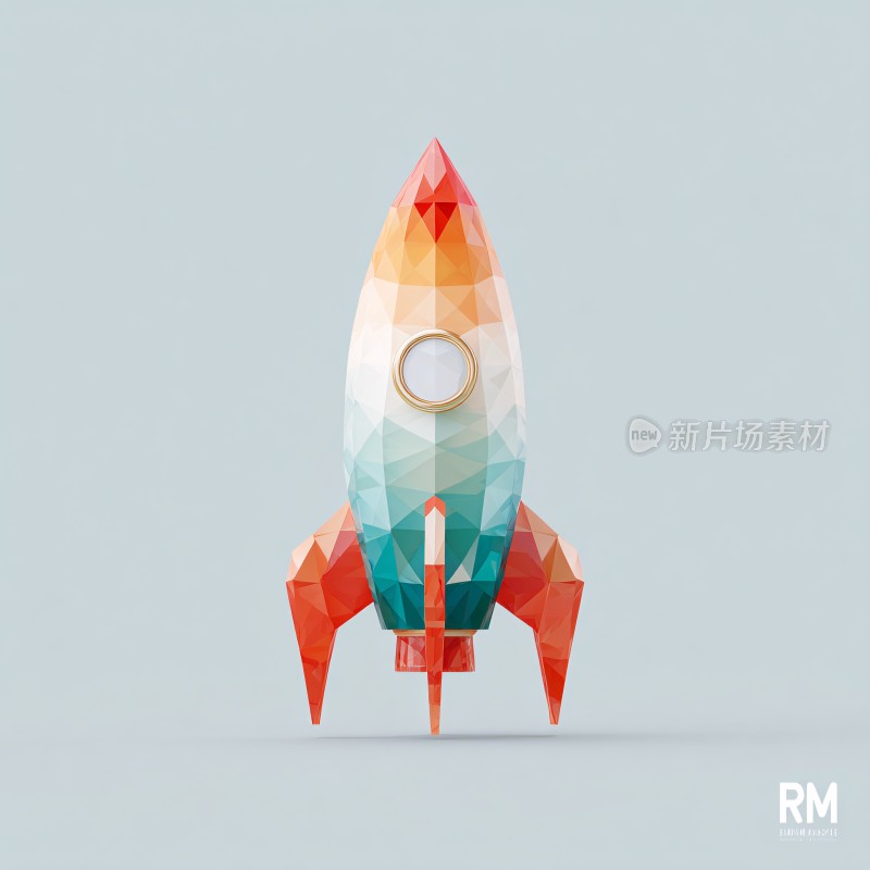 多彩几何风格火箭插画