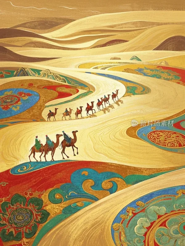 丝绸之路上驼队行进