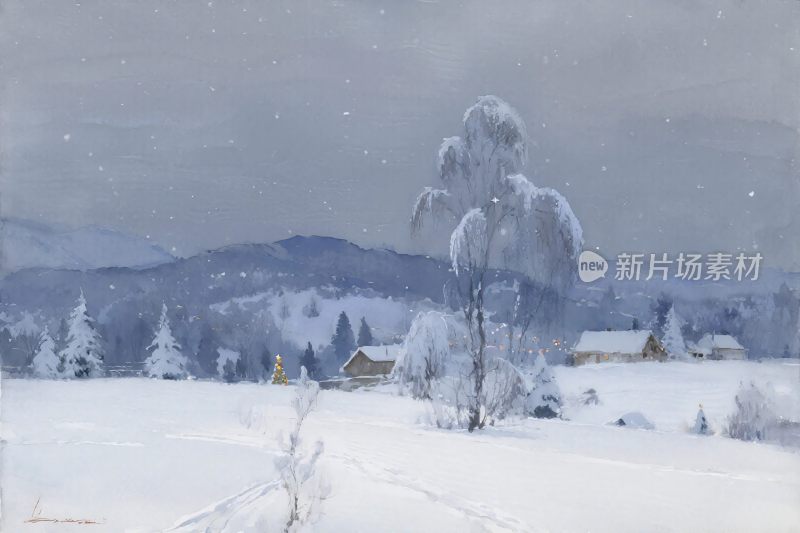 冬日雪景风景画