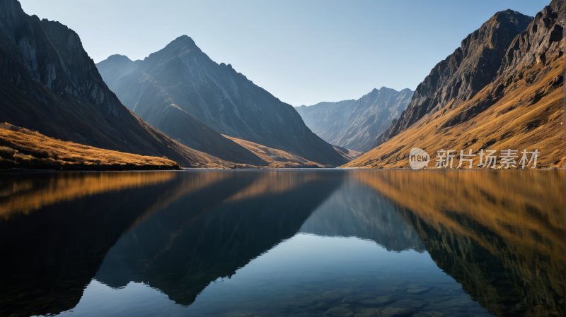 山倒映在山中的湖水中风景图片