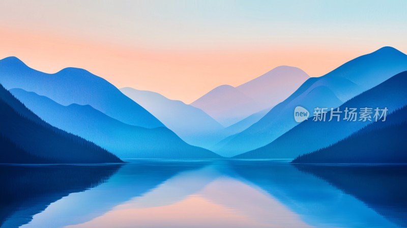 蓝调山水风景