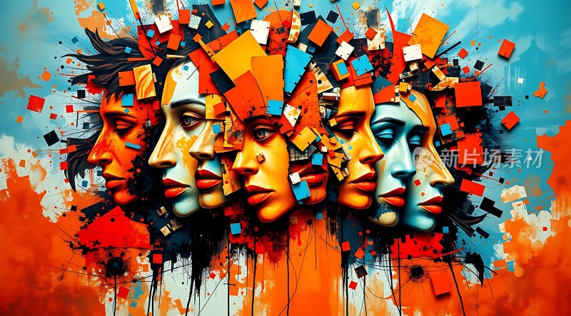 多彩几何艺术人物肖像