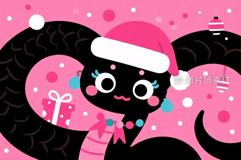 戴圣诞帽的卡通蛇形象