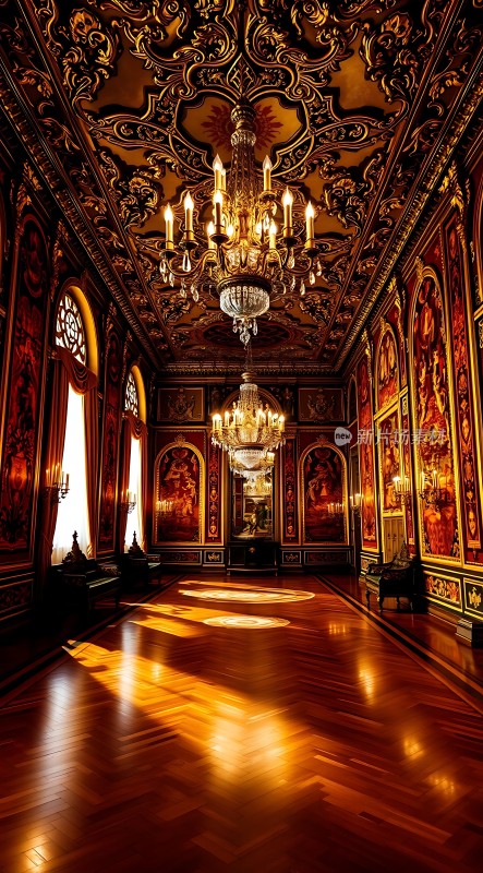 金色吊灯照耀下的华丽大厅