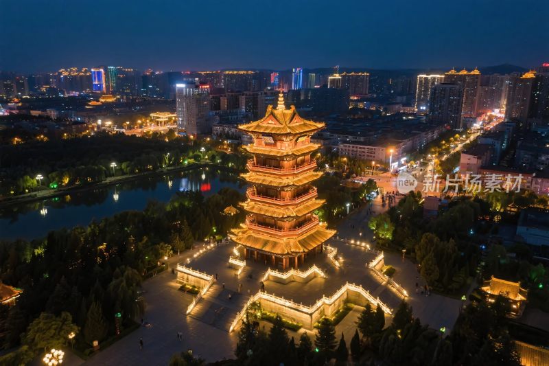 古塔夜景城市风光