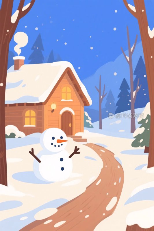 冬日雪景雪人小屋