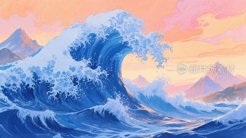 海浪翻涌的梦幻山海景象