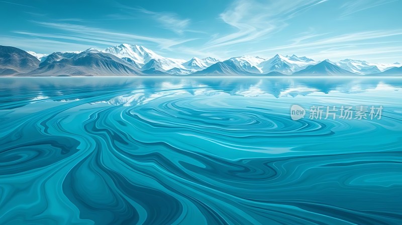 雪山倒影映碧波