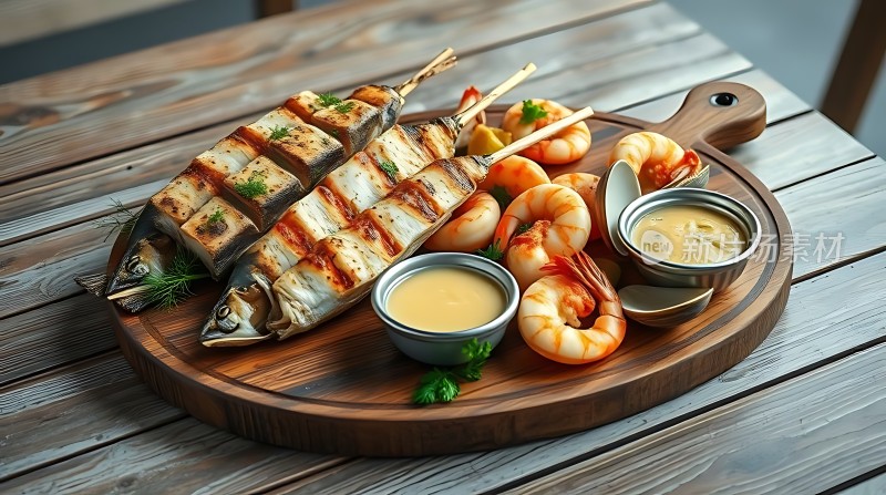 烤鱼虾海鲜拼盘